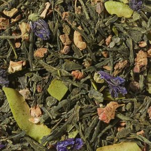 Grünteemischung mit Matcha Sencha Erfrischende Oase Kokos-Pfirsich-Note aromatisiert