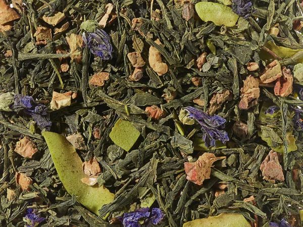 Grünteemischung mit Matcha Sencha Erfrischende Oase Kokos-Pfirsich-Note aromatisiert